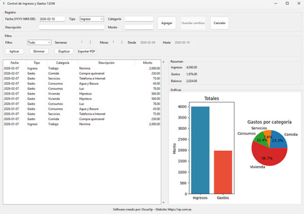 Base de datos que Controla tus gastos e ingresos
